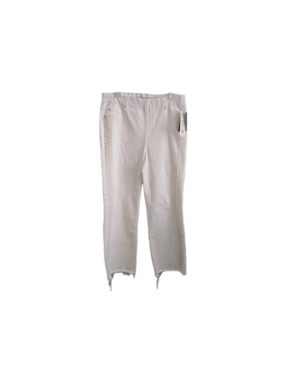 Liverpool Chloe Crop Flare White Embroidered Frayed Hem Jeans Women Size 10